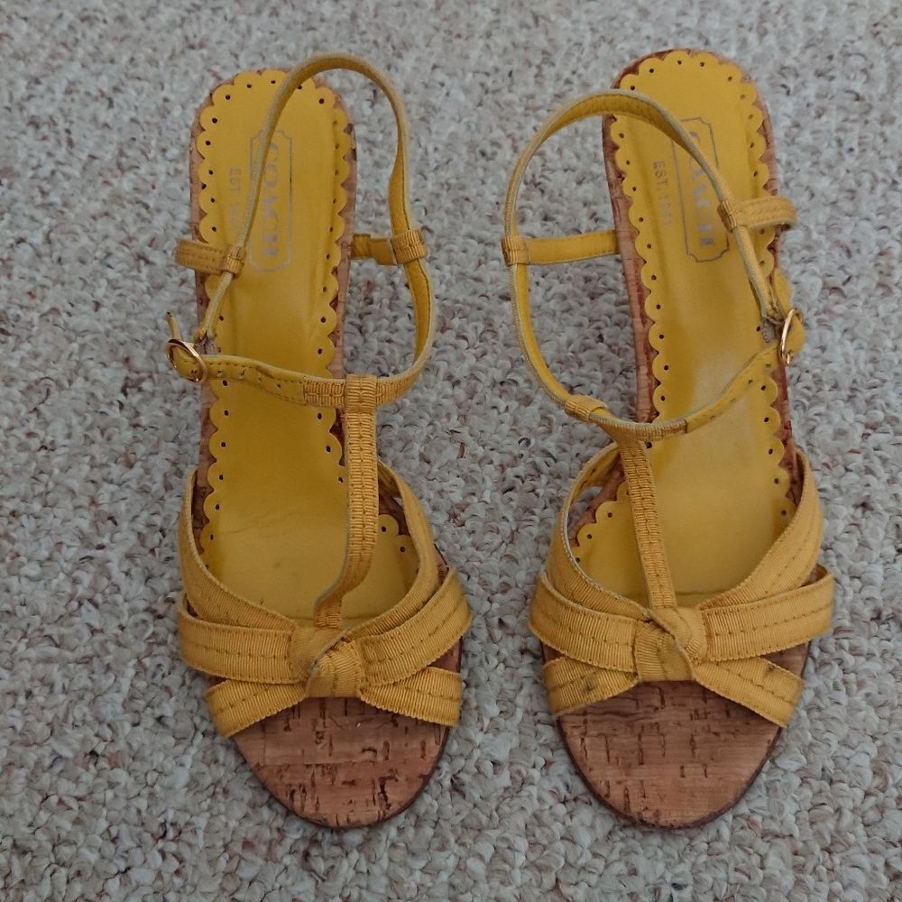 COACH Ginger Grosgrain Strappy Cork Heel Sandals Size 8B - Picture 3 of 11